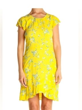 Yellow Floral Ruffle Sleeve Dress. Banana Republic